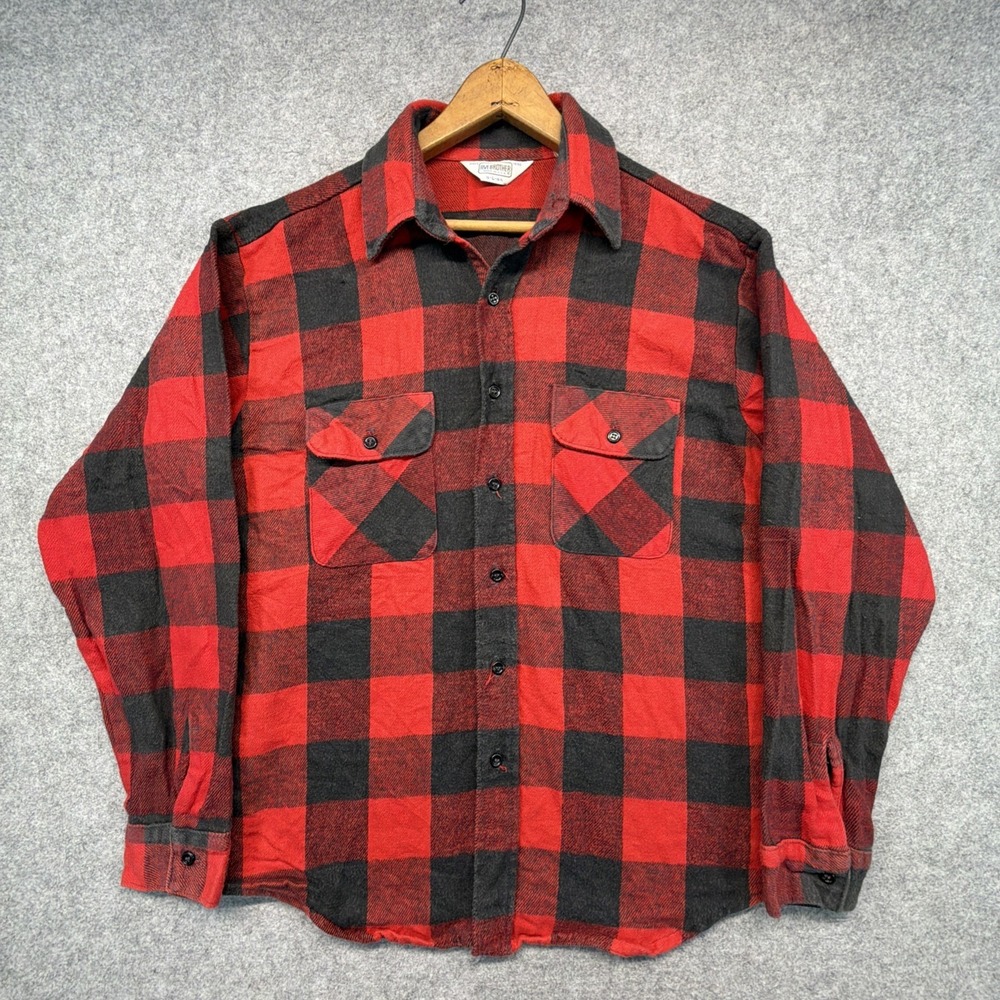 Vintage Five Brother Buffalo Plaid Flannel Shirt Mens Large Made in USA 80s